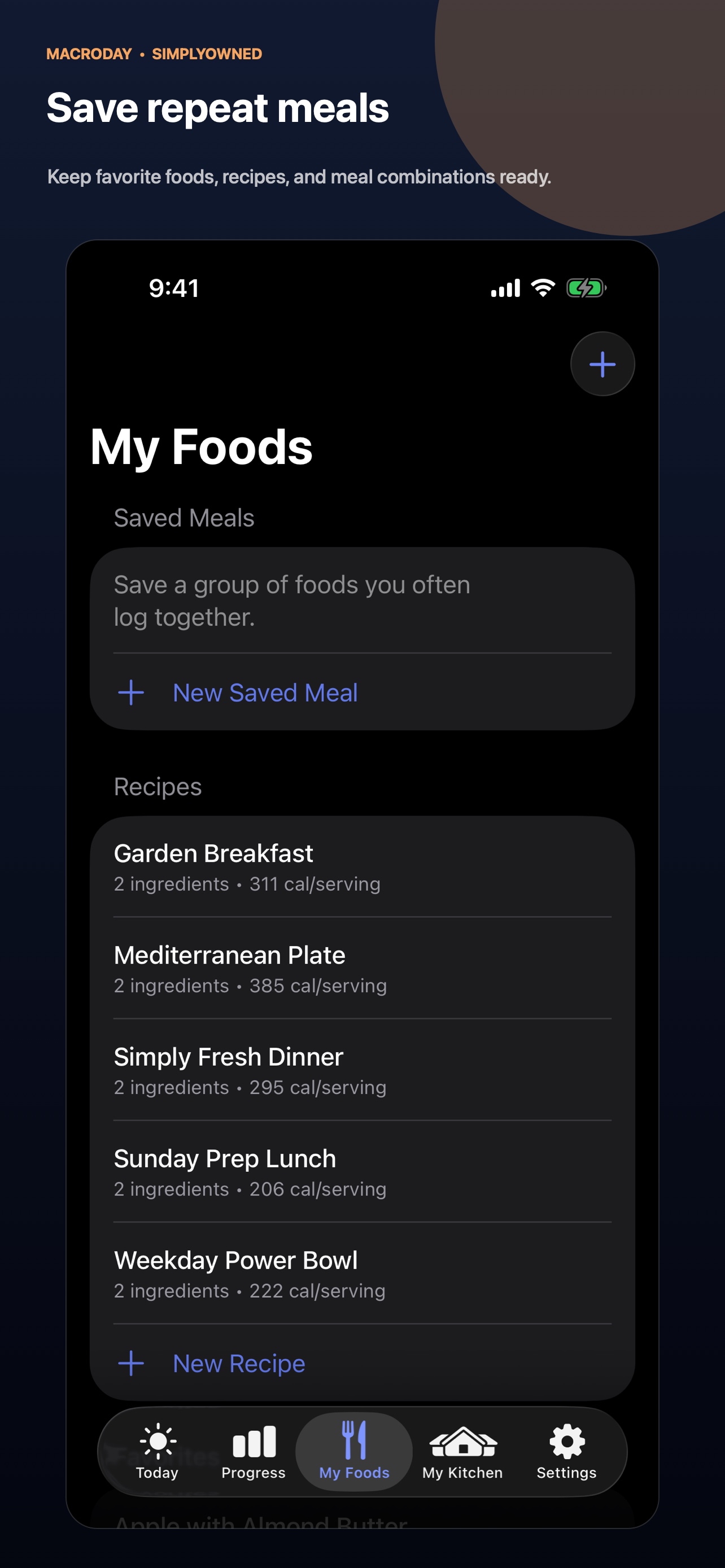 MacroDay Recipes & meals screen